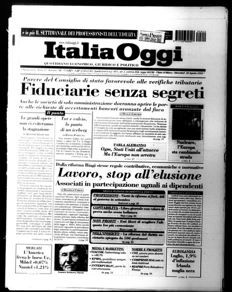 Italia oggi : quotidiano di economia finanza e politica